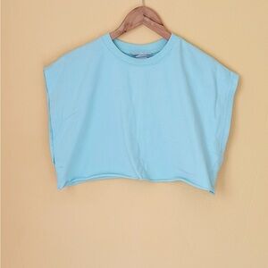 Bershka Light Blue Cropped T-Shirt